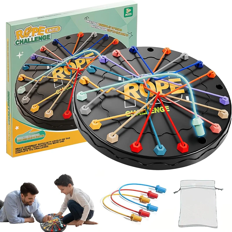 Brainy Knots Game, Brain Boosting Rope Puzzle Games, Rope Untangling Board Game, Interactive Rope Knots Challenge Game (CZ-010C)